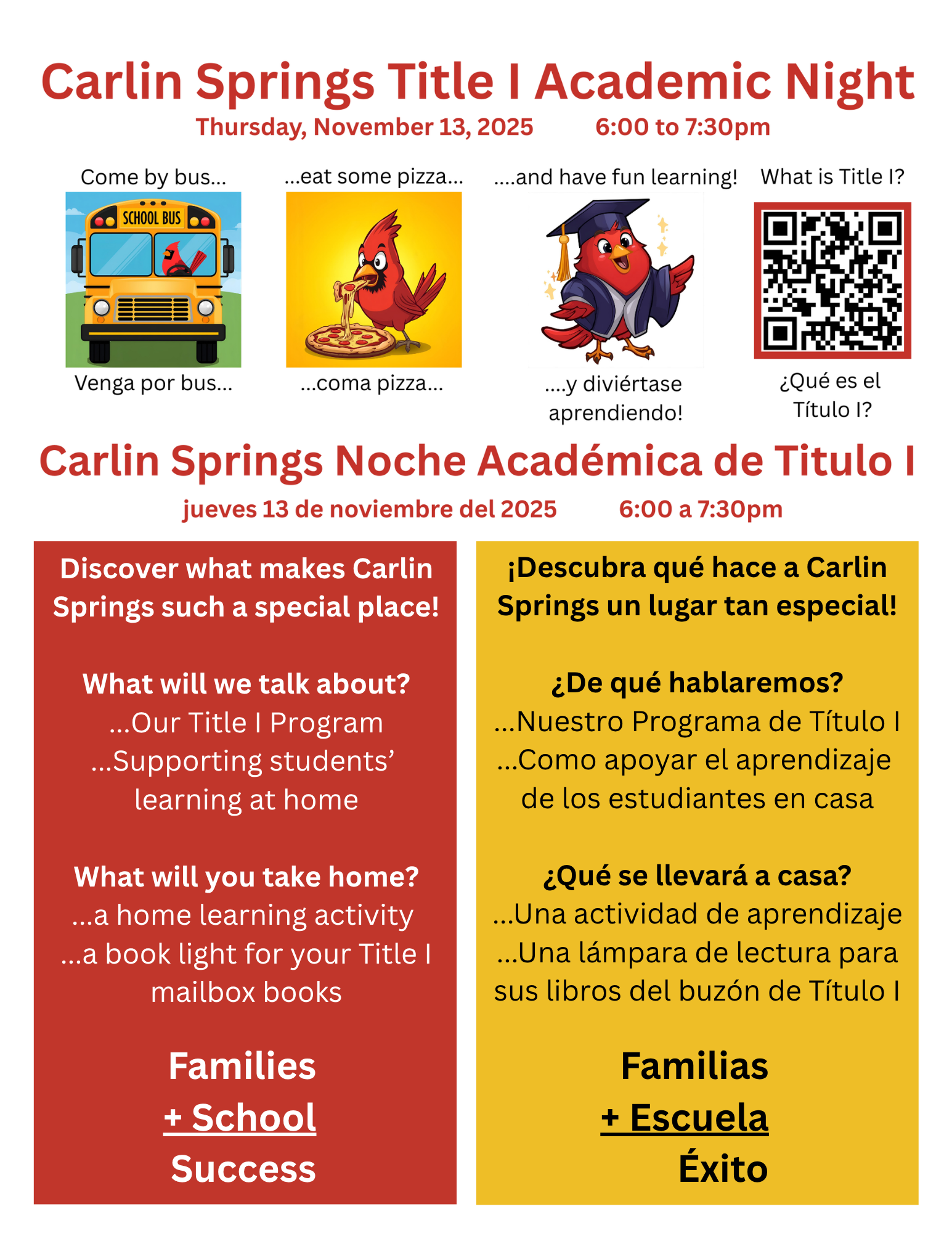 Title I night flyer with all of the same details described in the website news post.