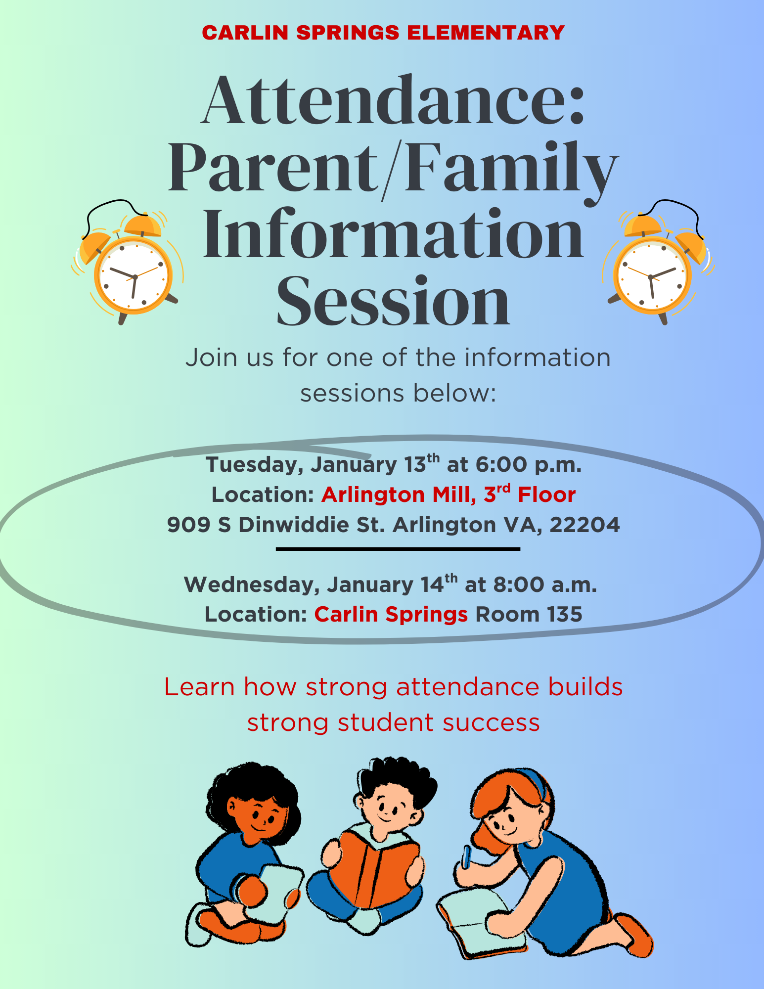 Winter 2026 Family Information Session about Attendance (flyer in English)