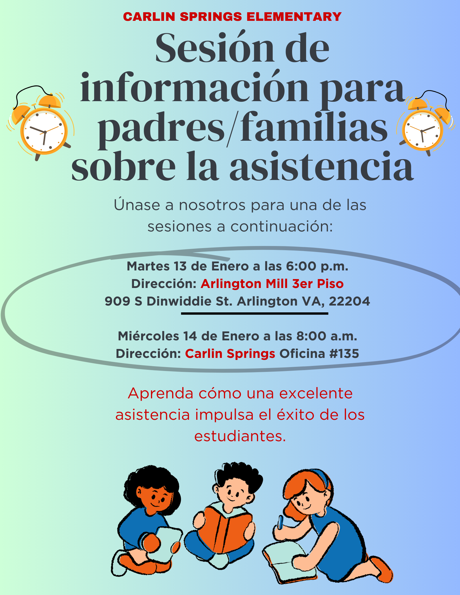 Winter 2026 Family Information Session about Attendance (flyer in Spanish)