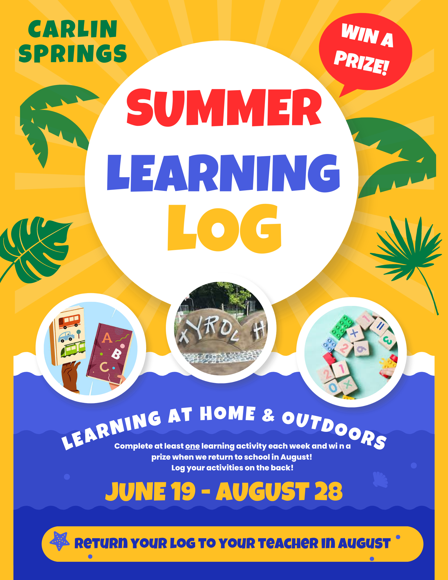 Page de garde du Summer Learning Log en anglais