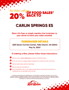 Red Robin Restaurant Fundraiser flyer