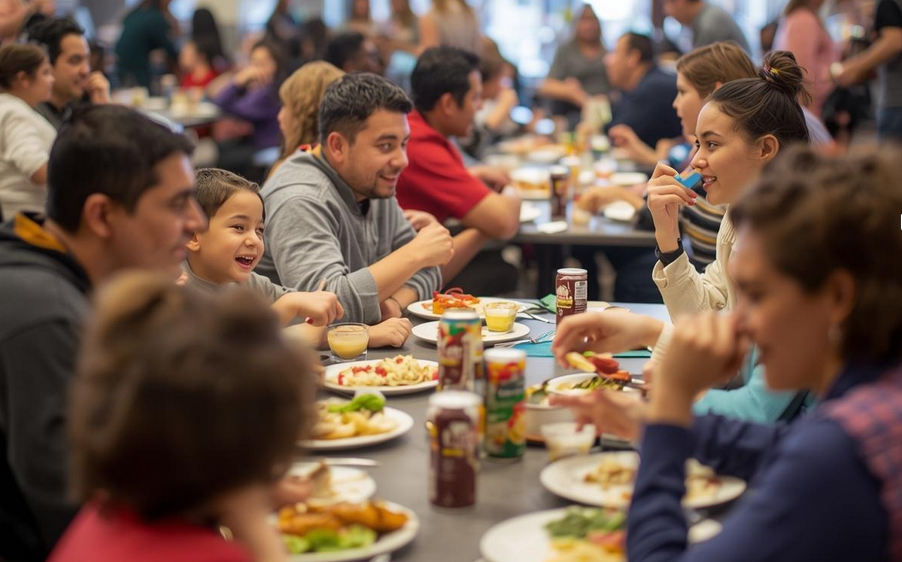 family members sitting and eating a meal together