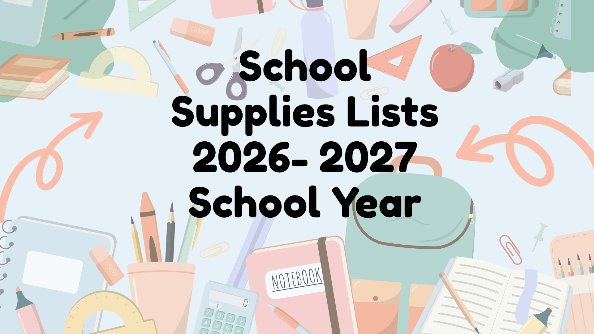 School supplies lists image with school supplies in background